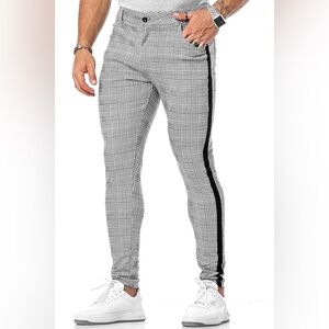 CANGHPGIN Mens Plaid Stretch Dress Pants Slim Fit Skinny